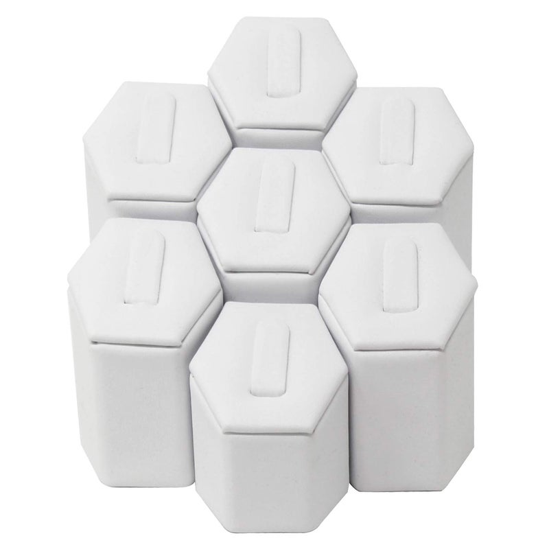 Mooca Ring Stand Holder Display Tower Jewelry Organizer, Ring Display Holder, Pedestals Display 7 Pcs Set Perfect for Showcase, White Faux Leather - Image 5